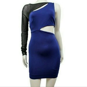 bebe One Shoulder Blue and Black Dress